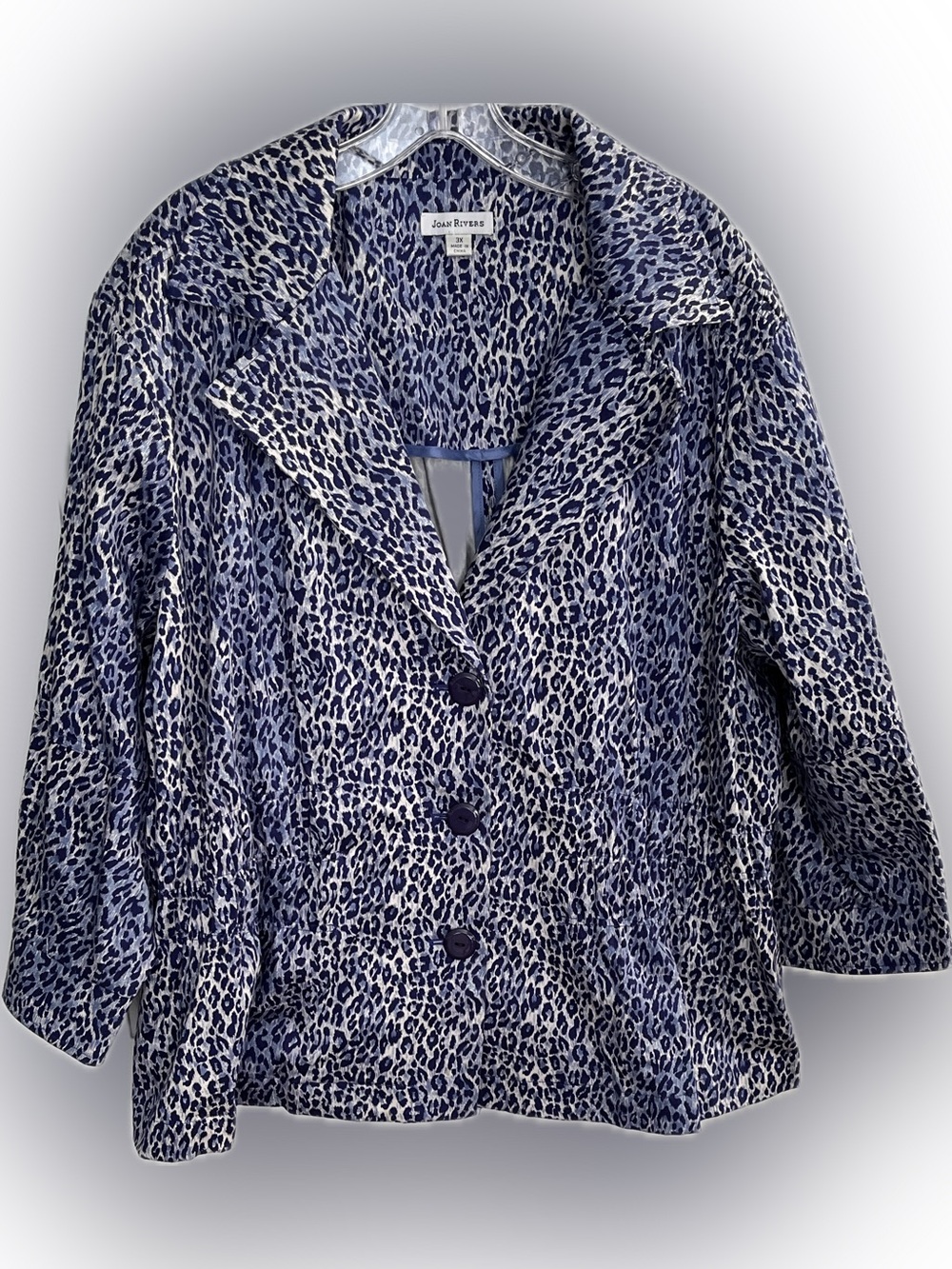 Joan Rivers 3X Cheetah Print Jacket  Blue Stretch Cotton